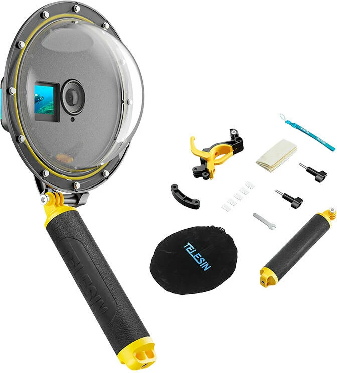 Kupolno ohišje (dome port) za DJI Action 3/4, 50/50 učinek, do 30 m, Telesin OA-DMP-001, z dodatki