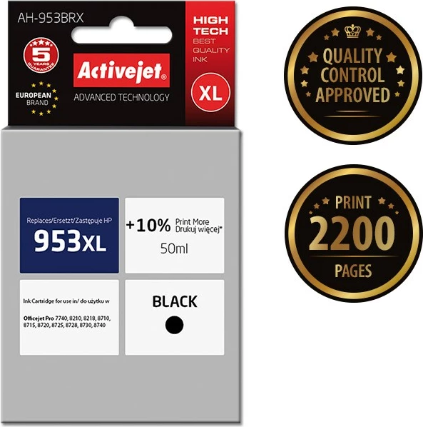 Zamenjava črnila Activejet AH-953BRX za tiskalnik HP, 50 ml, črn