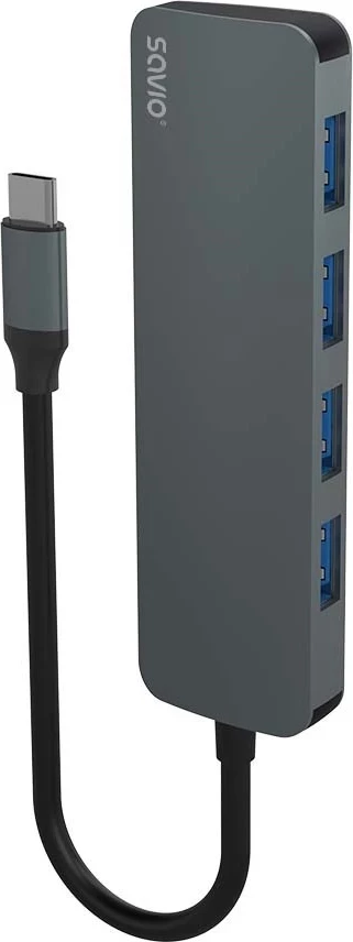 Razdelilec Savio USB-C - 4 x USB-A, AK-54, siv