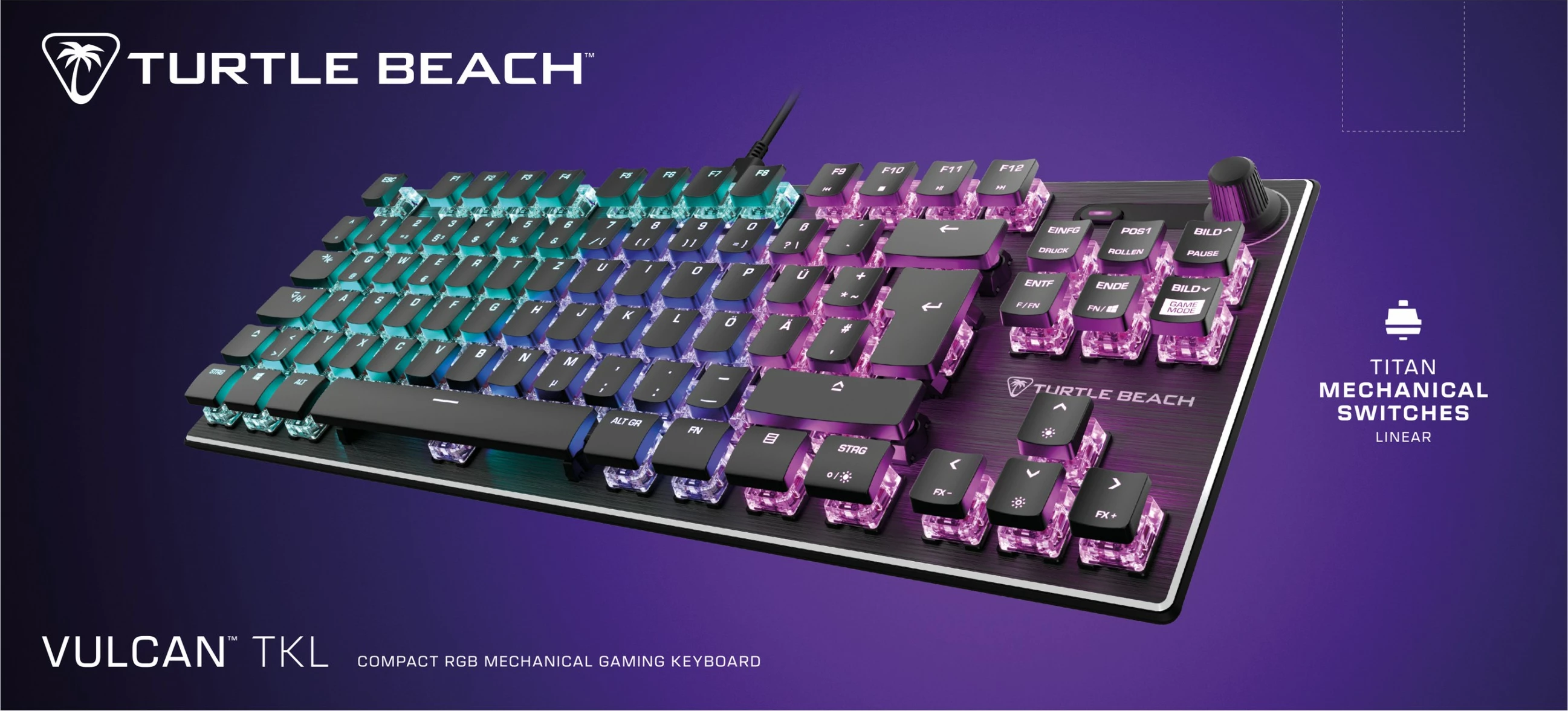 Mekančna tipkovnica Vulcan TKL, RGB, QWERTZ, črna - Turtle Beach