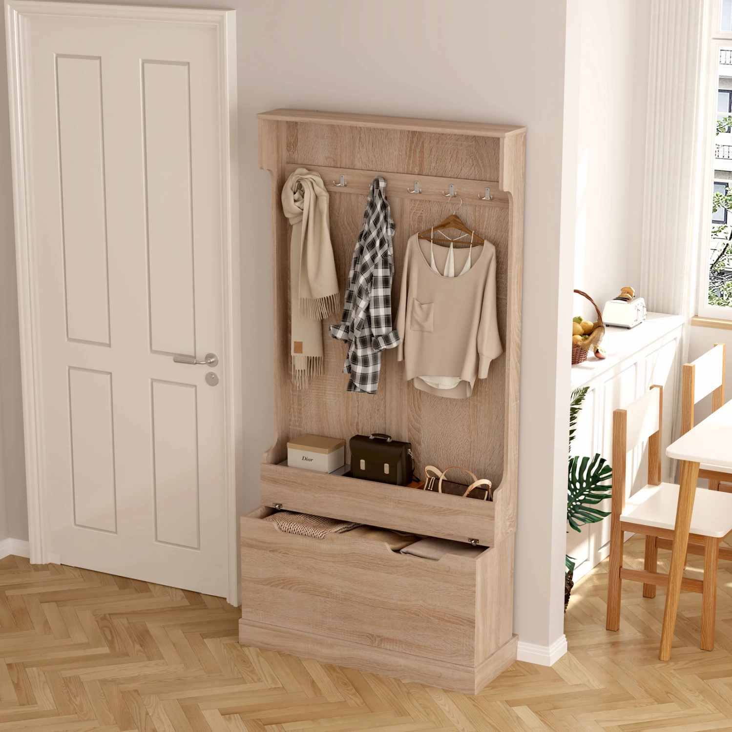 Pohištvo za predsobo KAYLOR FH2475.01 s kljukami in prostorom za shranjevanje-MDF v sonama 93x34x180Hcm