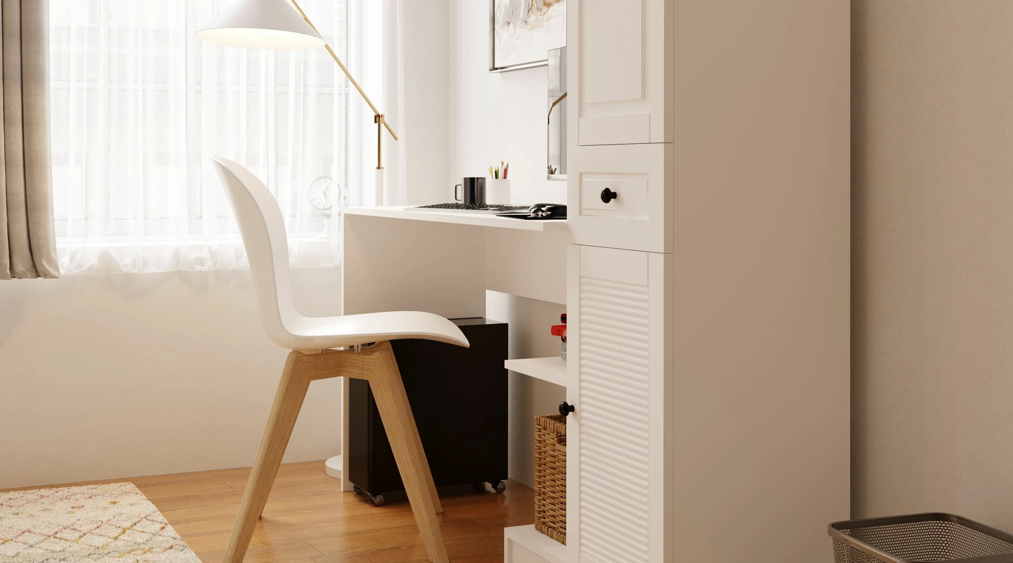 Delovna miza z regalom za knjige, mat bela, Skye Decor, Rb-116