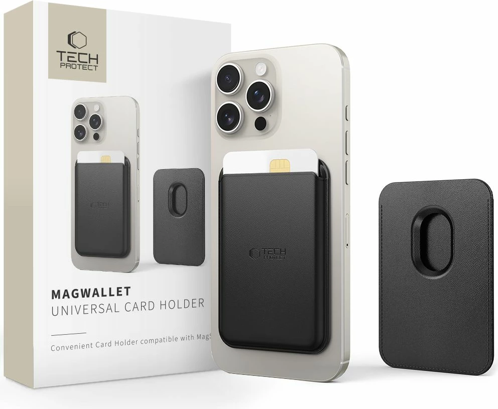 Ovitek za kartice z MagSafe Tech‑Protect MagWallet, črn
