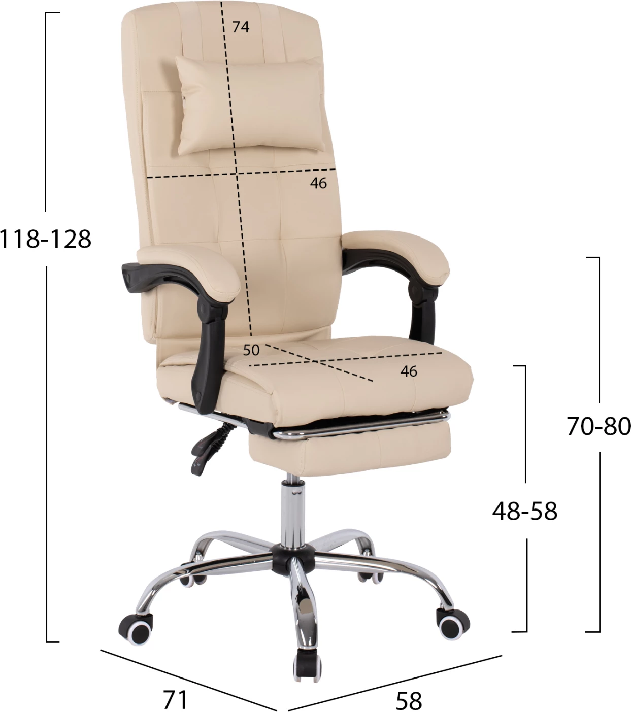 Izvršni pisarniški stol FH1057.12 bež z zložljivim naslonom za noge 58x71x128Hcm