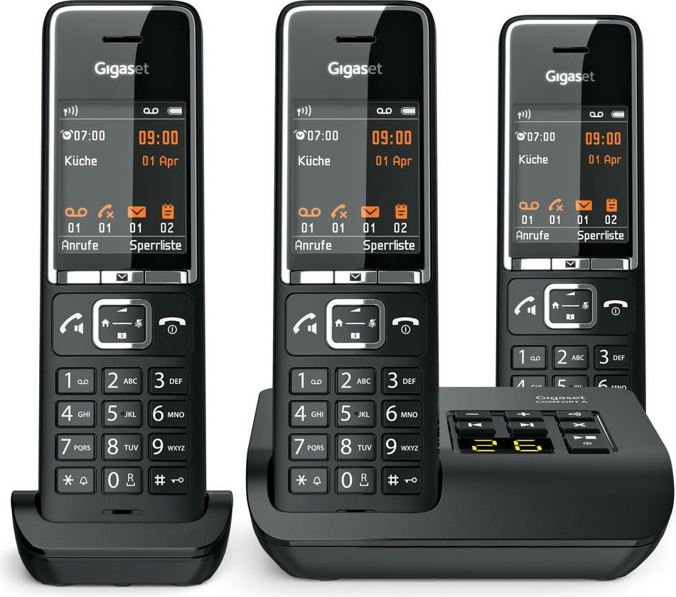 Brezžični telefon Gigaset COMFORT 550A, 3 slušalke, samodejni snemalnik, 200 stikov, črn