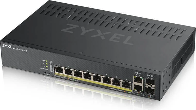 Upravljan Gigabit Ethernet stikalo ZyXEL GS1920-8HPV2, PoE, črno