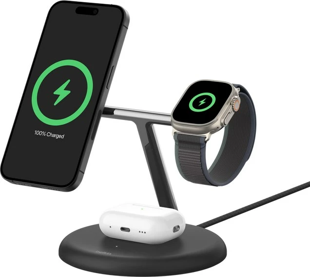 Trojni brezžični polnilec Boost Charge Pro MagSafe Belkin, 15 W, črn