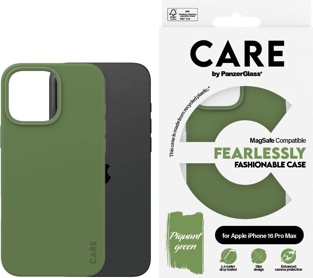 Zaščitna maska PanzerGlass CARE Case MagSAFE za iPhone 16 Pro Max, zelena