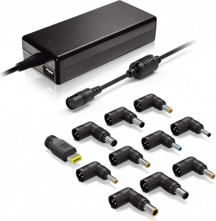 Univerzalni napajalnik za prenosnik YENKEE YAU 90112, 90W, 11 konektorjev, črn, komplet