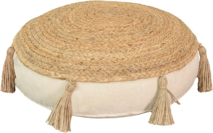 Okrogla blazina iz naravnega ecru blaga, Elefon Inart, Ø40x7,5 cm