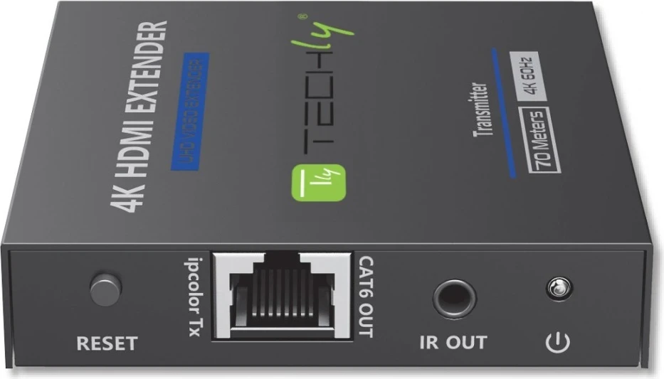Podaljševalnik HDMI Techly 364187, preko Cat6/6a/7, 4K 60Hz, brez zakasnitve, IR, do 70 m, črn