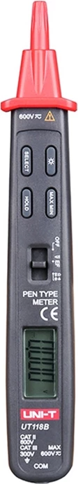 Digitalni multimeter v obliki pisala, UNI-T UT118B, samodejni razpon, EF/NCV, 300 V, 30 MΩ, 3 mF