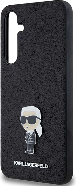 Ovitek za telefon z bleščicami in kovinsko značko Karl Lagerfeld za Samsung Galaxy A55, črn