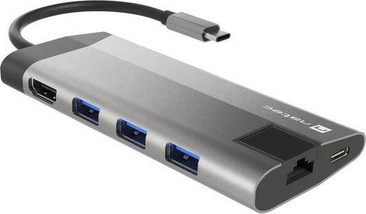 Večvratna priključna postaja Natec Fowler Plus, NMP-1690, 8 vhodov, USB-C PD, HDMI 4K, RJ45, SD/microSD, siva