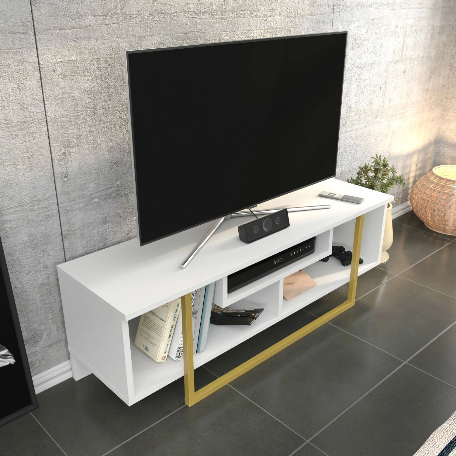 TV komoda Asal 120, zlata in bela, Hanah Home