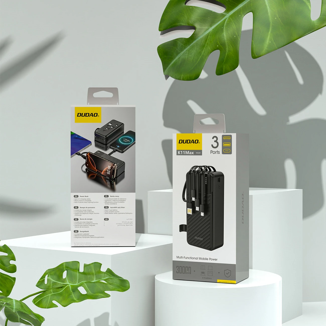 Powerbank Dudao K11 Max, 30000 mAh, z vgrajenimi kabli, črn