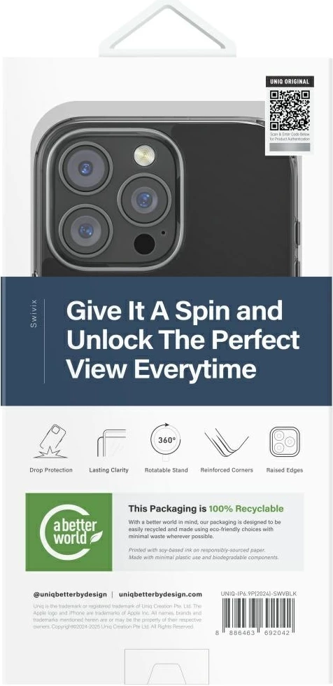 Rotirajoči držalnik/ovitek UNIQ Swivix 360 za iPhone 16 Pro Max, črn