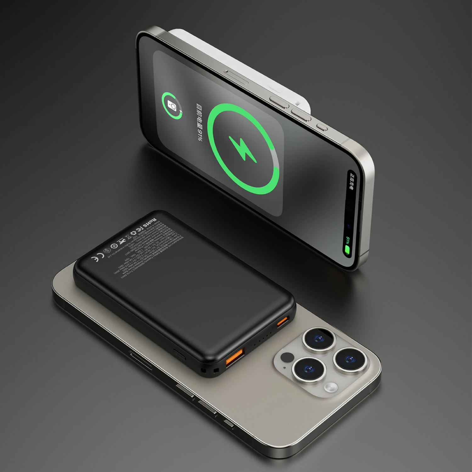 Zunanji akumulators 5000mAh Dudao K14S, MagSafe, USB-C/USB-A, črn