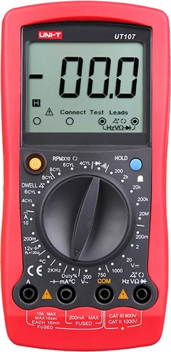 Ročni multimeter, avtomobilski, UNI-T UT107, DC do 1000 V, AC do 750 V, 10 A, temperatura -40 °C–1000 °C, frekvenca 2 kHz, komplet