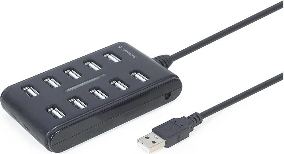 USB razdelilec Gembird, 10 x USB 2.0, črn