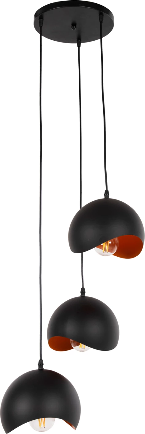 Stropna viseča svetilka s 3 lučmi FH4166.01 kovinske krogle v črno-oranžni barvi Φ20x112Hcm