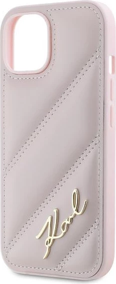 Ovitek Diagonal Quilted Script za iPhone 15/14/13, rožnat, Karl Lagerfeld