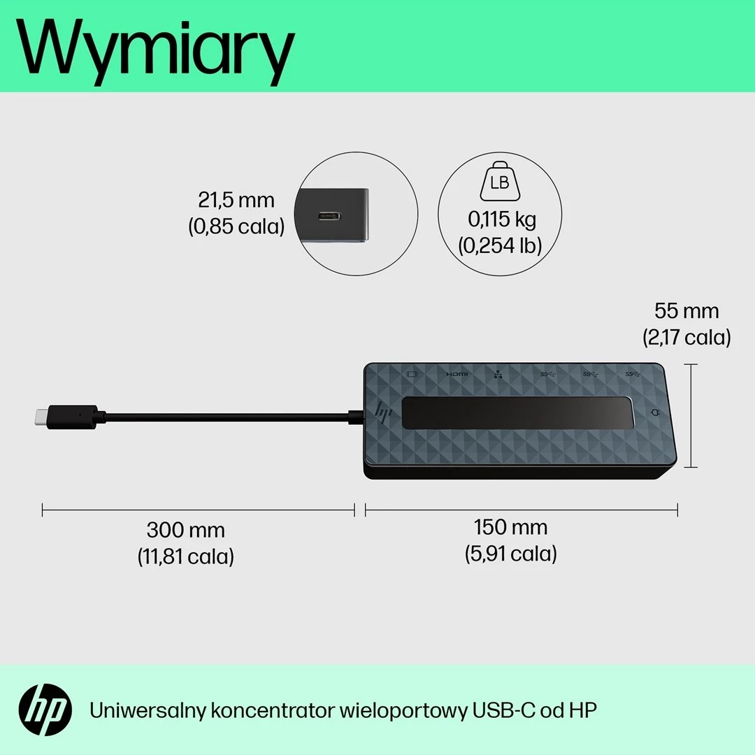 Hub univerzalen Ethernet LAN, 7 vrat, USB-C, HP, črn
