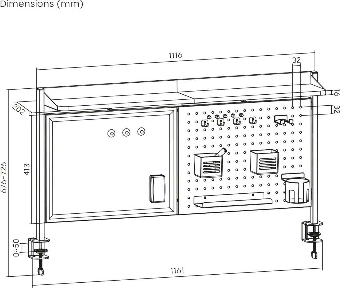 Razdelilec mize z magnetno in perforirano ploščo Ergo Office ER-301W, bel