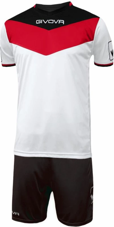 Komplet za nogomet za moške in otroke Givova, bel z rdečo in črno