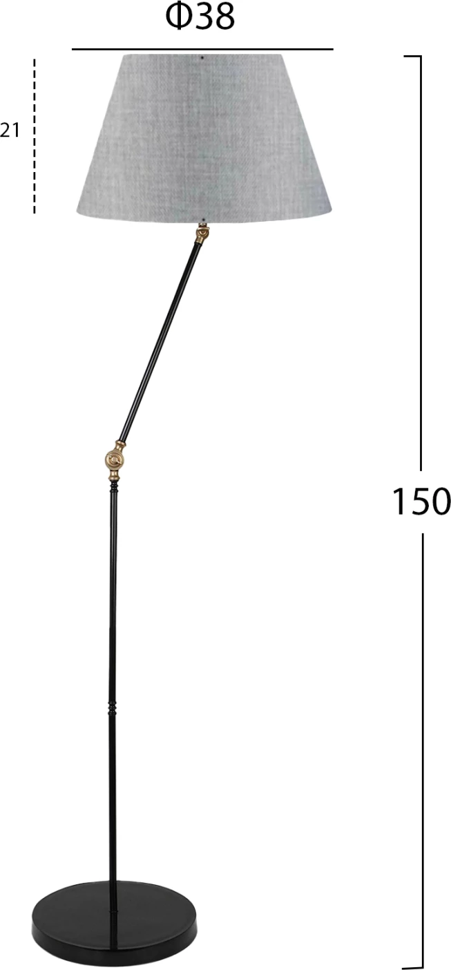 Kovinska talna svetilka črne barve z eno sivo kapo FH7611.02 Φ38x150 cm