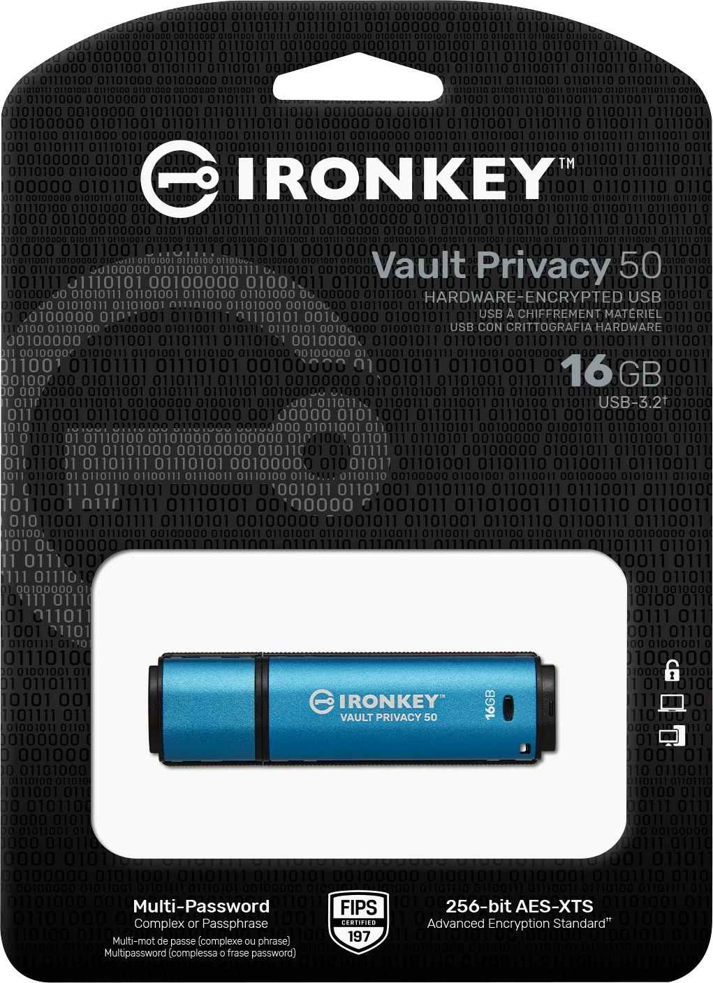 Varna USB za shranjevanje IronKey Vault Privacy 50 16GB, USB 3.2, črno/modro