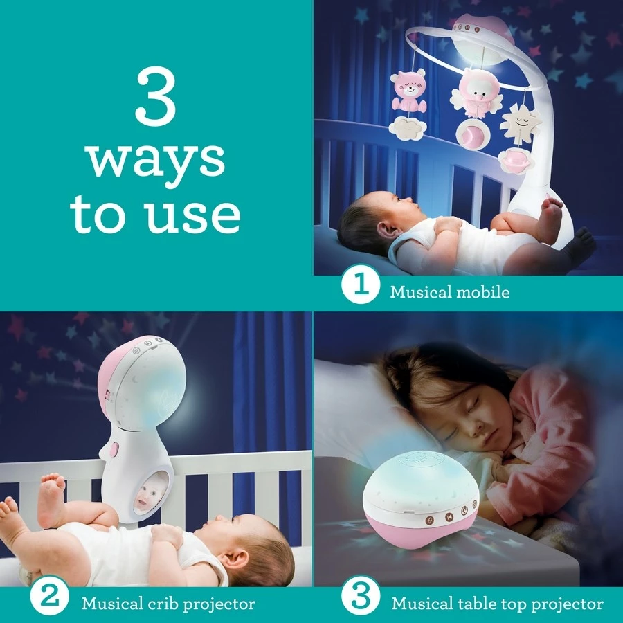 Glasbeni karusel 3-v-1 za dojenčke, Infantino B-kids 150302050, praškasto rožnata