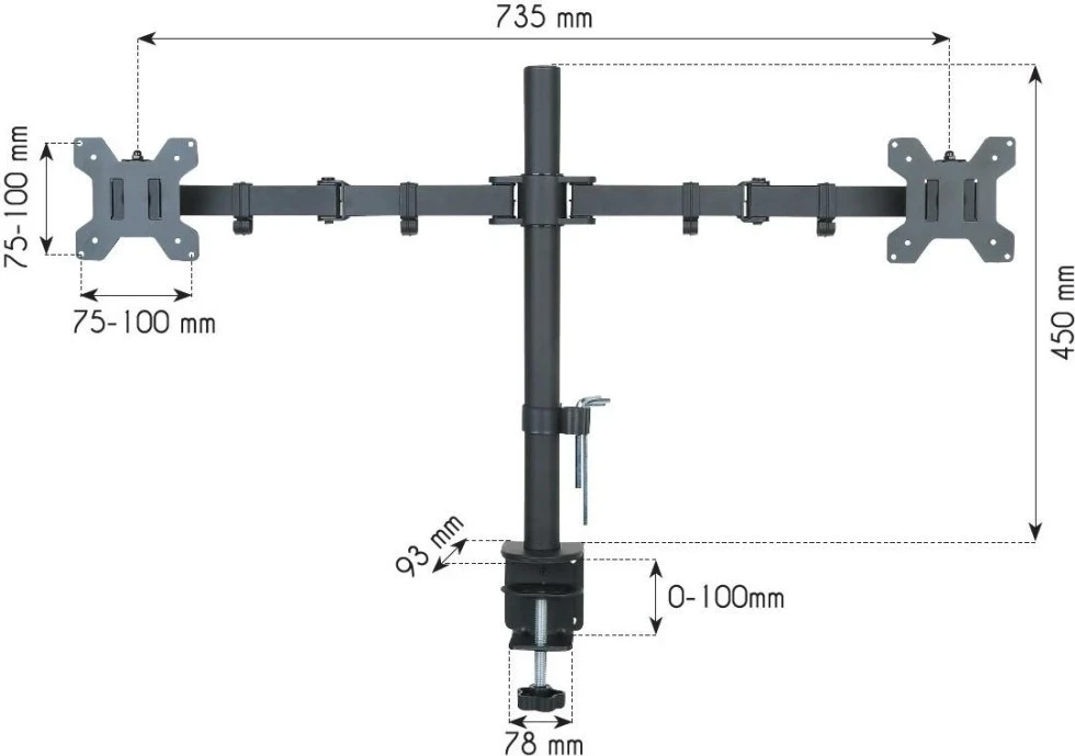 Držalo za monitor z dvema zaslonoma Techly ICA-LCD 382-D, do 27 in, črno