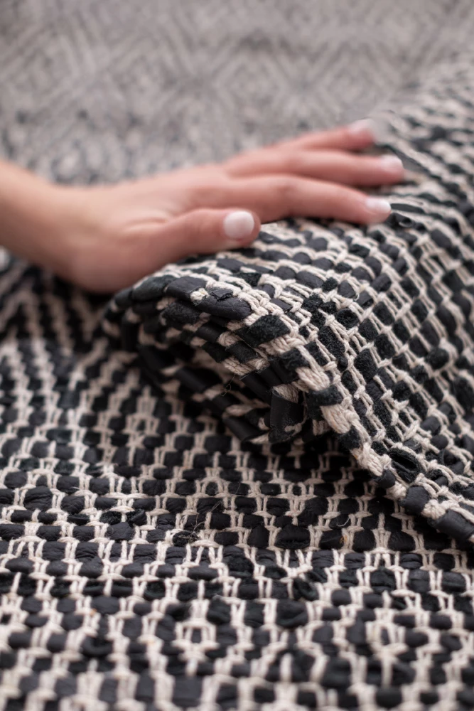 Preproga za hodnik Rombo, usnje, črno-bež, 70x150