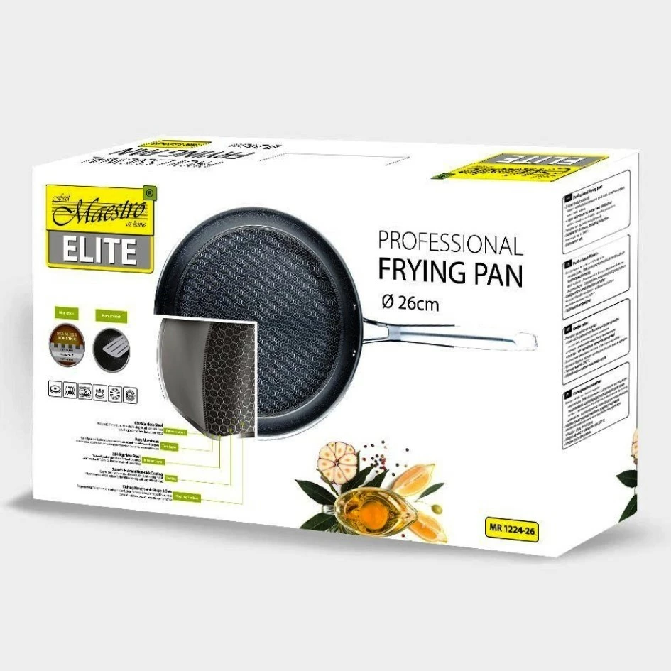 Profesionalna ponev, nerjavno jeklo, 26 cm, neprijemajoča, Feel‑Maestro MR-1224-26, srebrna