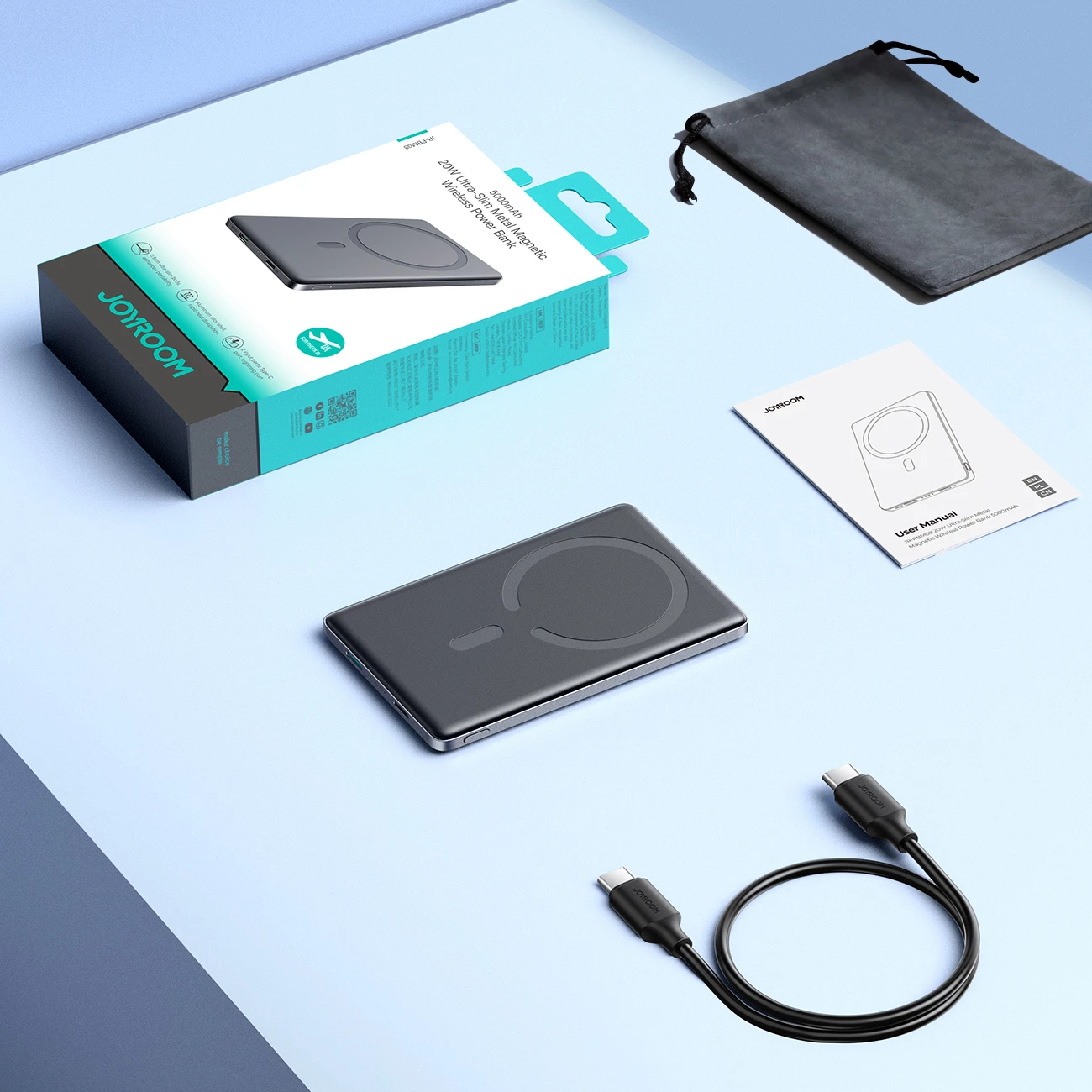 Prenosna baterija Joyroom JR-PBM08 5000 mAh 20W z brezžičnim polnjenjem MagSafe/Qi, siva