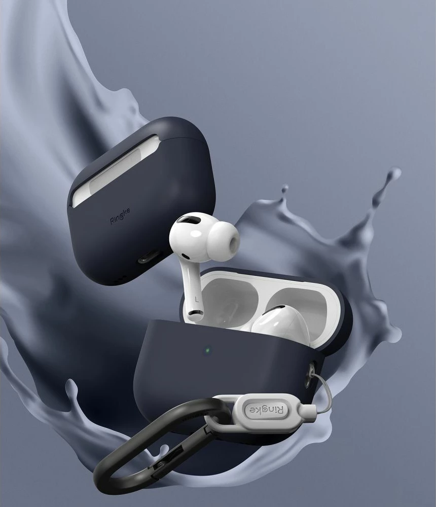 Ovitek za AirPods Pro/Pro 2 Ringke, silikonski, temno moder, z karabinom