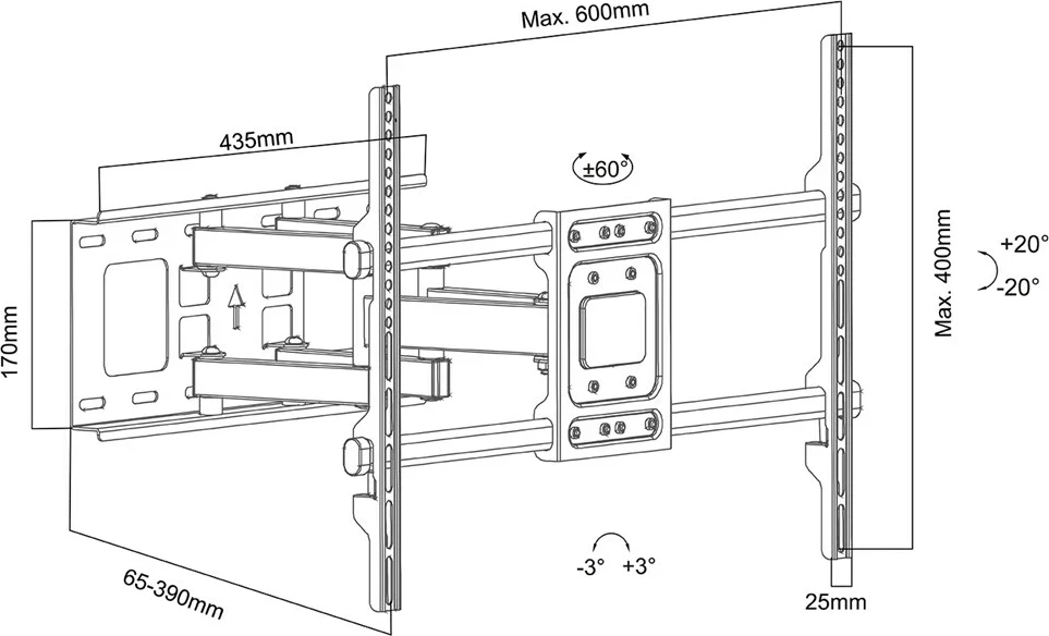 Stenski nosilec za TV Maclean MC-789, za 32–85", VESA 600x400, 60 kg, črn