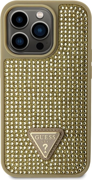 Zaščitni ovitek z okraski Guess GUHCP14LHDGTPD za iPhone 14 Pro 6,1", Rhinestone Triangle, zlato
