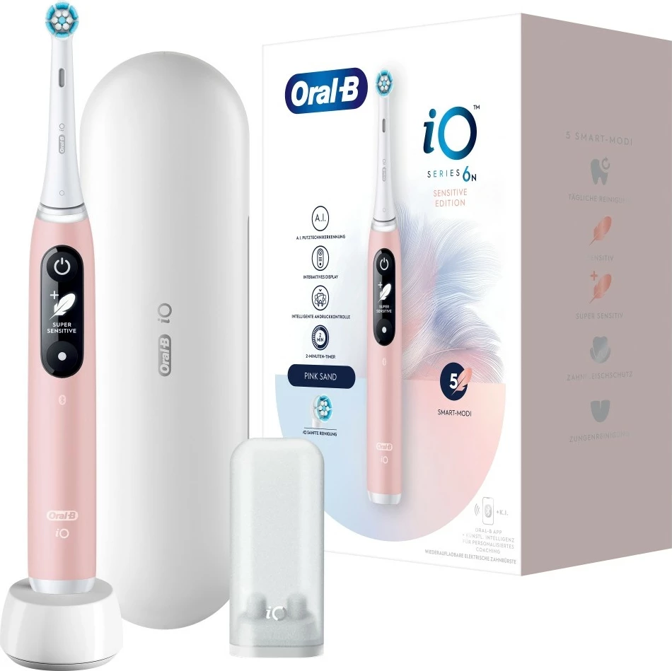 Električna zobna ščetka iO Series 6, 5 načinov čiščenja, 2 glavi, rožnato/bele - Oral-B