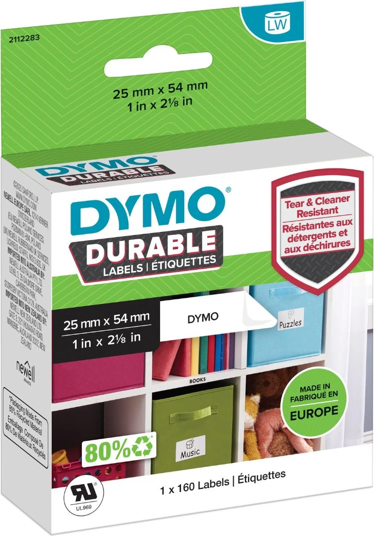 Trpežne etikete 25 x 54 mm Dymo 2112283, bele, 160 kosov