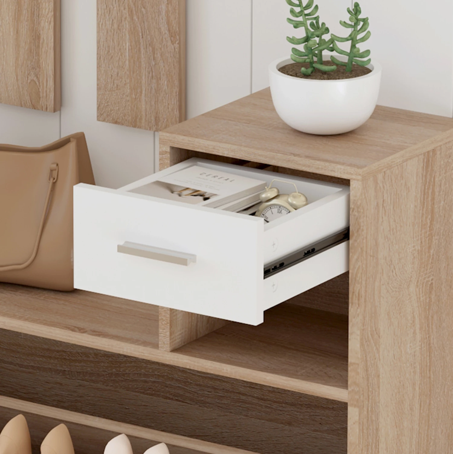 Komplet za predsobo z ogledalom GORN FH2473.04 melamin v sonama-beli 90x24x190Hcm