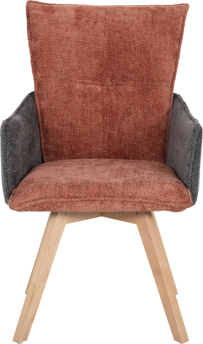 Jedilniški naslanjač REX FH9847.06 iz opečno rdeče-sive tkanine z nogami iz bukovega lesa 53x60x93H cm, set 2 kosov