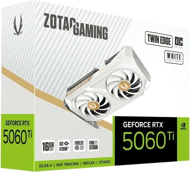 Grafična kartica ZOTAC GeForce RTX 5060 Ti Twin Edge OC, 16 GB GDDR7, 128-bit, PCIe 5.0 x8, bela