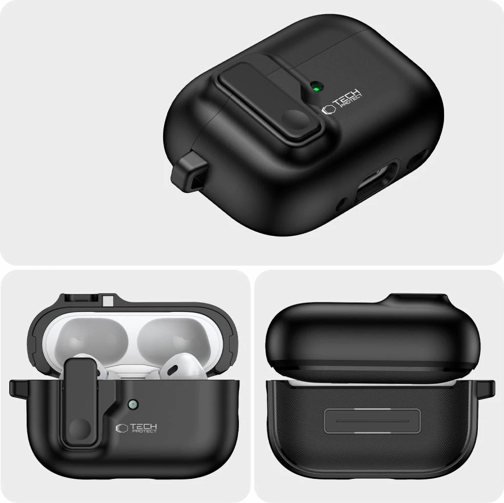 Tanek ovitek s karabino za AirPods Pro/Pro 2 Tech-Protect Slim Hook, črn