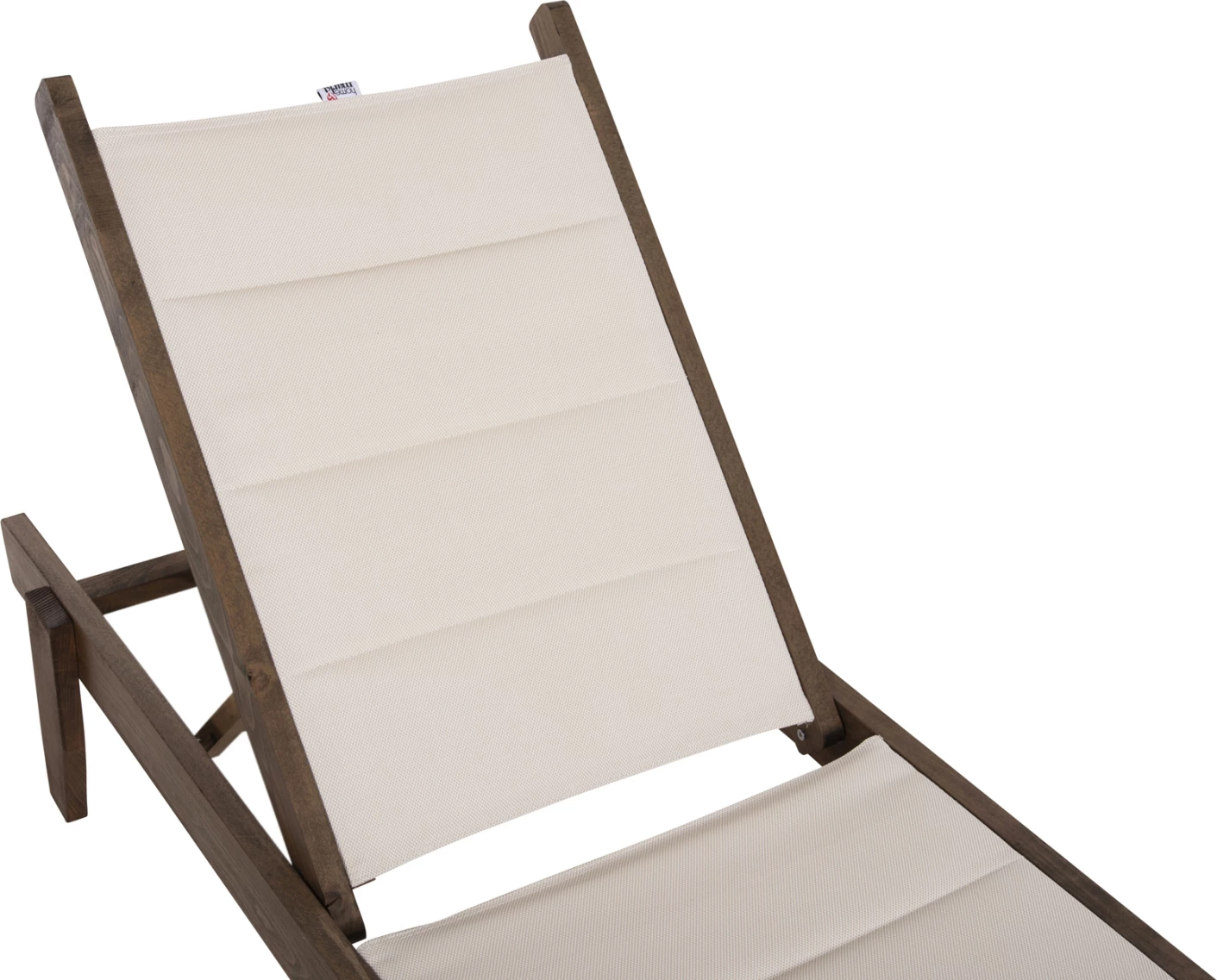 Profesionalni ležalnik za plažo MILOS FH10685.01 iz bukovega lesa v barvi oreha z blazino iz tkanine ecru 204x65x92,5H cm