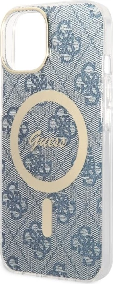 Ovitek za telefon in brezžični polnilec iPhone 14, 6.1" Guess GUBPP14SH4EACSB, 4G Print, MagSafe, moder
