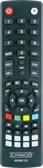 Universalna daljinska upravljalnik Schwaiger UFB3802533, za DTV/TV, s tipkami, črn