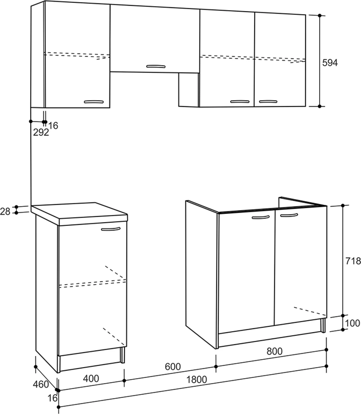 Kuhinjska enota Maurice iz melamina temno sive-bela 180x29,2-46 cm