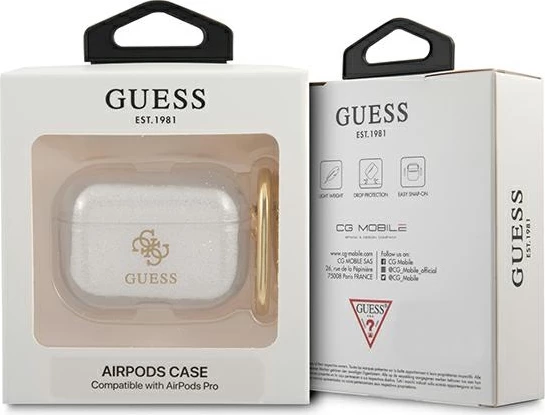 Ovitek za AirPods Pro, prozoren z bleščicami Guess GUAPUCG4GT